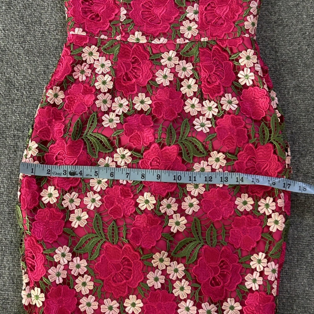 Dress The Population Dress Womens XS Pink Floral Lace Midi Sheath Embroidered - Picture 8 of 14